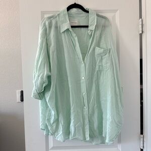 American Eagle Outfitters Light Green Striped Shirt